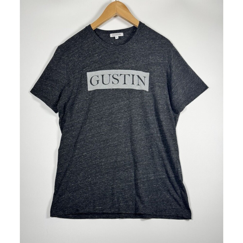Gustin T Shirt Mens Medium Charcoal Gray Logo Made‎ in USA Premium Basics Casual